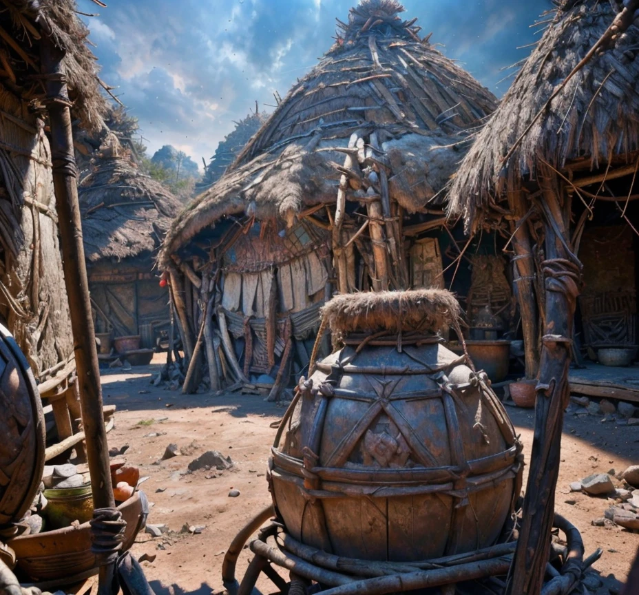 (masterpiece:1.2), (best quality,:1.2), 8k, HDR, ultra detailed, ((photorealistic)), perfect anatomy, professional light, cinematic lighting, fashion photography, ambient lighting,<lora:detail_slider_v4:3>, OverallDetail,  primitive orc huts in the desert, savi, <lora:SavageVillage-10:0.95>, epiCPhoto