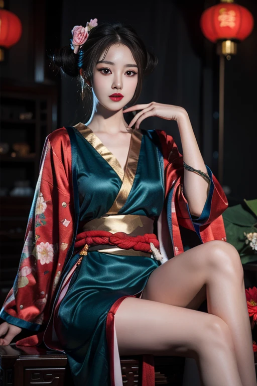 (Best quality,masterpiece,ultra realistic:1.3), (extremely intricate masterful beautiful:1.3),(hyperrealistic photography,Panorama,photorealistic:1.4),(extremely ultra-detailed),RAW, (natural skin, detailed skin),(skindentation:0.3),(Rococo:1.4),(Art Nouveau:1.3),(vivid colors:1.3),(close portrait:1.3),(Beautiful fractal art:1.3),(((photo raw)),),peerlessly beautiful idol, beautiful detailed eyes,(fashion wear,see-through_clothing),(Elegant posture),shine,glowing,sparkling, film grain texture,analog photography aesthetic,dynamic composition,beautiful spirals,energy coalescing and vibrating,(dynamic angle,dynamic pose),(Close-up photo:1.3),sitting,sad,disdainful ,
wearing see-through kimono,(((very short miniskirt))),charming,alluring,seductive,enchanting,cleavage,exposed,
(female retirement age, shapely, african, green eyes, curled ears, double chin, sloping forehead, broad shoulders, glamorous evening makeup , red low ponytail hair, love wearing capri pants, one-shoulder top, heels, lip piercings ,, head tilted to the side, indicating thoughtfulness),(draped lower body clothing, virtuality fiber, jacquard, tunic length, drop waist, Layered Look,Indigo Wash,,Front Pockets,,Train),(cufflinks, resplendent visible inclusions amethyst, trilliant cut, culet facets, 0.75 carat, brilliant, dull, silicone, surface hardness, hard-wearing, fracture filling, bezel setting, conflict-free, unique, artisanal, modern, artistic expression),(oasis, trogloxene,bayou,public transportation),(play zones,extraterrestrial,fallacious),(gym/exercise room, Speakers,storage bins,television, Tapestry with Cut and Drawn Work tapestry,luxury vinyl tiles,Rhyolite stone, Oil Lamps,Fluorescent Tubes, wall washers),
(Around floating colorful wind:1.4)the most beautiful form of chaos,
(rectangle:1.4),
SimplePositiveXLv2,