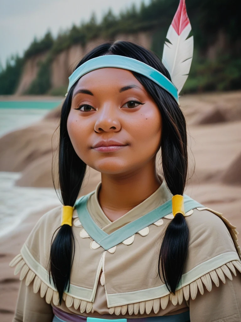 score_9, score_8_up, score_7_up, score_6_up, score_5_up, score_4_up, BREAK, RAW, photo, realistic,
1girl, tlily, black hair, twintails, brown eyes, feather hair ornament, headband, dark skin, brown dress, native american,
looking at viewer, sea, sand, blue sky, tropical island background
<lora:TigerLilyXL:1>  <lora:Photo Style SDXL_LoRA_20r_10e_22i_nr32_a16_Pony Diffusion V6 XL:0.8>