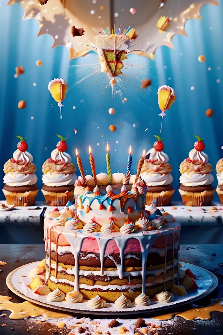 ais-ckemss Donald Trump mid-speech, gesticulating wildly with cake crumbs flying everywhere. <lora:ais-ckemss:1>