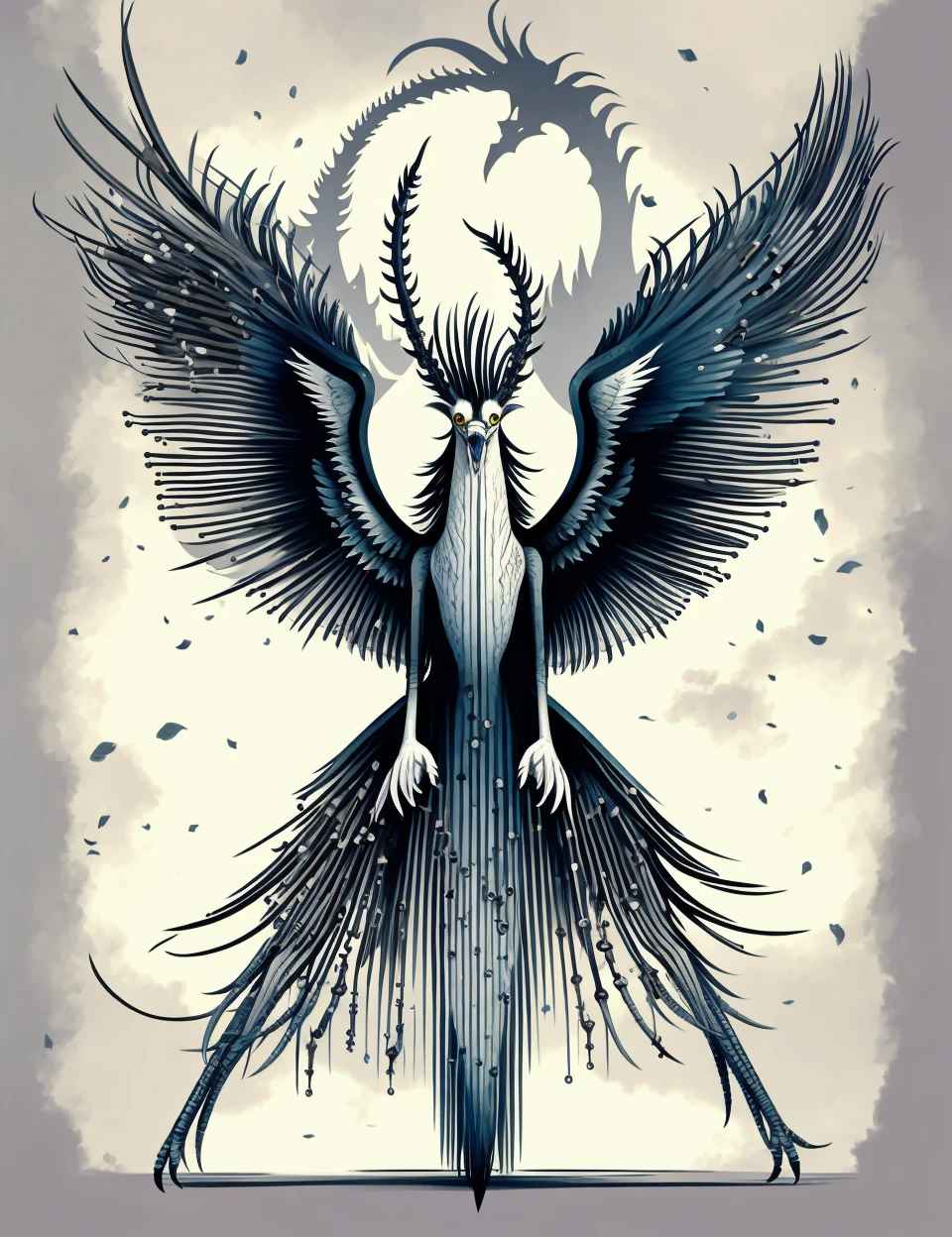 DonMC1rcu17Pl4n,2D,sketch,fusion of Teostra,hantu ulta sutra,secretary bird,Mokele-Mbembe,faun , <lora:DonMC1rcu17Pl4n:1.1>