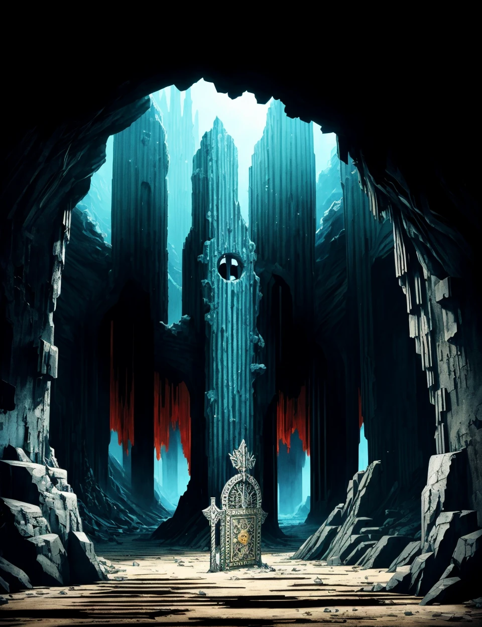 DonMC1rcu17Pl4n,2D,illustration,ruined kingdom, cave passage,helictite,shield, <lora:DonMC1rcu17Pl4n:0.8>
