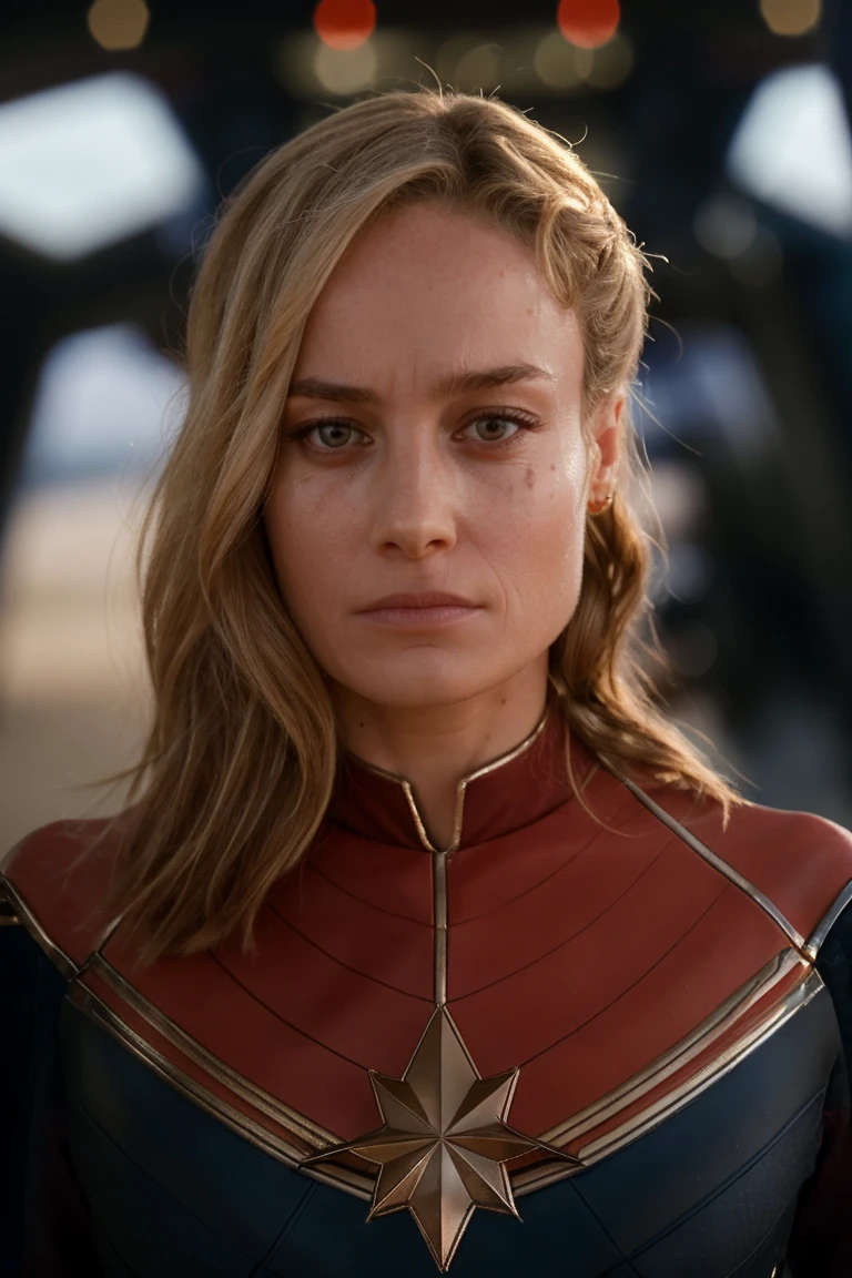 1girl, solo, portrait, face, symmetrical_angle, (looking at viewer:1.2), focus on face, blurry_background, bokeh, chromatic_aberration, depth_of_field, female focus, photorealistic, soft colors, masterpiece, high quality, (high detailed skin:1.1)
 <lora:captain_marvel_tm_lora_v01:1> marv3l, su1t