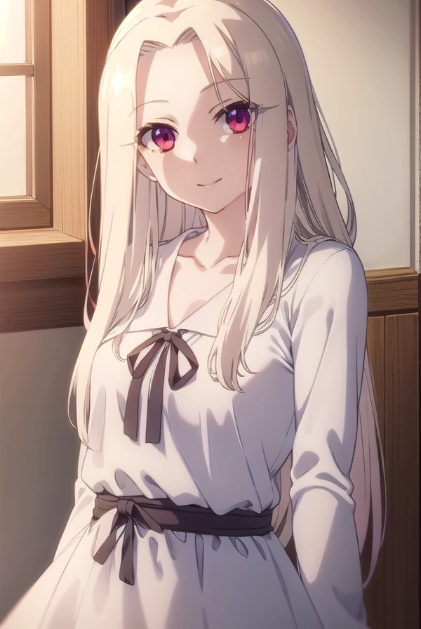 irisvielvoneinzbern, <lora:irisviel von einzbern prisma s2-lora-nochekaiser:1>,
irisviel von einzbern, long hair, blonde hair, (red eyes:1.3), white hair, (parted bangs:1.5), smile,
BREAK dress, white dress, collarbone,
BREAK indoors,
BREAK looking at viewer, (cowboy shot:1.5), dynamic pose,
BREAK <lyco:GoodHands-beta2:1>, (masterpiece:1.2), best quality, high resolution, unity 8k wallpaper, (illustration:0.8), (beautiful detailed eyes:1.6), extremely detailed face, perfect lighting, extremely detailed CG, (perfect hands, perfect anatomy),