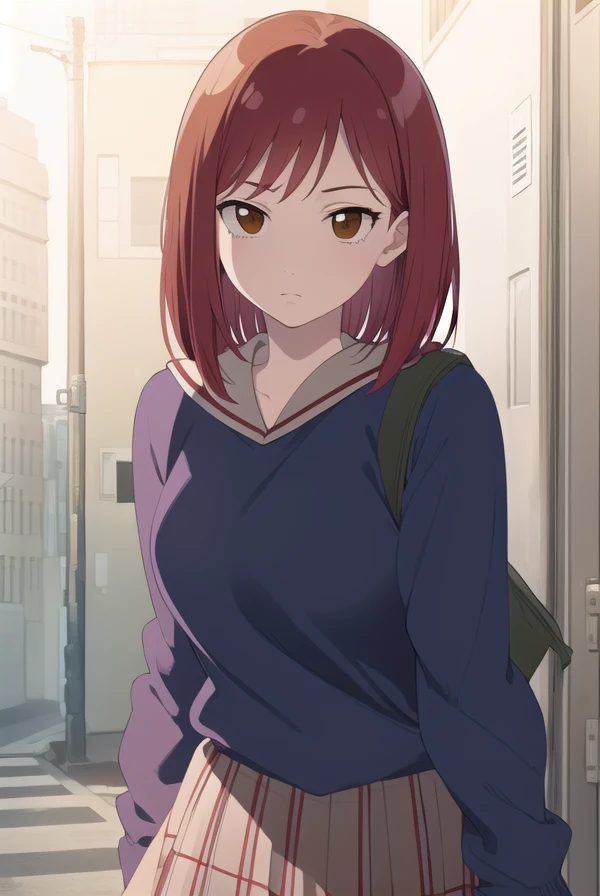 mamimisamejima, <lora:mamimi samejima ova1-lora-nochekaiser:1>,
mamimi samejima, short hair, (brown eyes:1.5), red hair,
BREAK skirt, school uniform, serafuku, sweater, plaid, plaid skirt, long sleeves,
BREAK outdoors,
BREAK looking at viewer, (cowboy shot:1.5), dynamic pose,
BREAK <lyco:GoodHands-beta2:1>, (masterpiece:1.2), best quality, high resolution, unity 8k wallpaper, (illustration:0.8), (beautiful detailed eyes:1.6), extremely detailed face, perfect lighting, extremely detailed CG, (perfect hands, perfect anatomy),