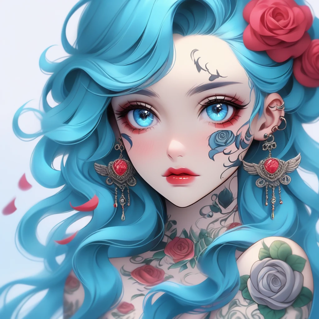 Agg,joi, tattoo,rose accessories,glamorous curls,blue tears on the face