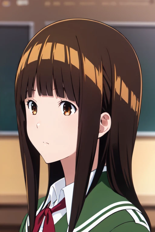 concept art masterpiece, highres, best quality, 1girl,  <lora:MihoAzukiR4:0.7>, MihoAzukiR4,1girl, bangs, blunt bangs, blurry, blurry background, blurry foreground, brown eyes, brown hair, school uniform, green jacket . digital artwork, illustrative, painterly, matte painting, highly detailed