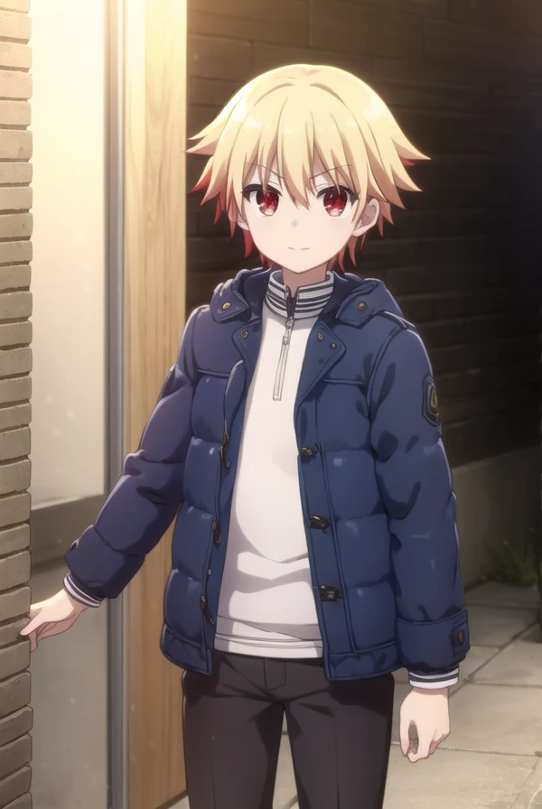 gilgamesh, <lora:kogilgamesh s2s3-lora-nochekaiser:1>,
kogilgamesh, blonde hair, (red eyes:1.3), male focus, male child, child, smile,
BREAK jacket, shoes, pants, hood, hoodie, sneakers, brown pants, letterman jacket,
BREAK outdoors, snow,
BREAK looking at viewer, (cowboy shot:1.5), dynamic pose,
BREAK <lyco:GoodHands-beta2:1>, (masterpiece:1.2), best quality, high resolution, unity 8k wallpaper, (illustration:0.8), (beautiful detailed eyes:1.6), extremely detailed face, perfect lighting, extremely detailed CG, (perfect hands, perfect anatomy),