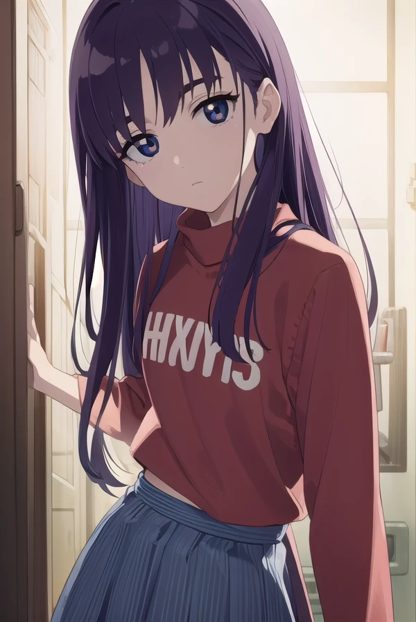 erininamori, <lora:eri ninamori ova1-lora-nochekaiser:1>,
eri ninamori, skirt, purple hair, (black eyes:1.3), long hair,
BREAK sweater, red sweater, long sleeves, skirt, black skirt,
BREAK indoors,
BREAK looking at viewer, (cowboy shot:1.5), dynamic pose,
BREAK <lyco:GoodHands-beta2:1>, (masterpiece:1.2), best quality, high resolution, unity 8k wallpaper, (illustration:0.8), (beautiful detailed eyes:1.6), extremely detailed face, perfect lighting, extremely detailed CG, (perfect hands, perfect anatomy),