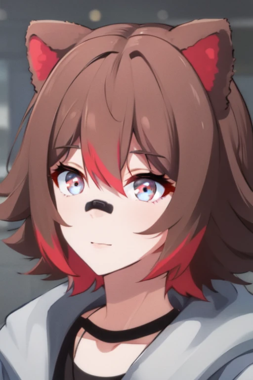 <lora:NewRakkunV2:0.7> rakkunvt, animal ears, brown hair, red hair, short hair, bandaid on face, bandaid on nose, hair between eyes, raccoon ears, (masterpiece, best quality, high quality, highres, ultra-detailed)