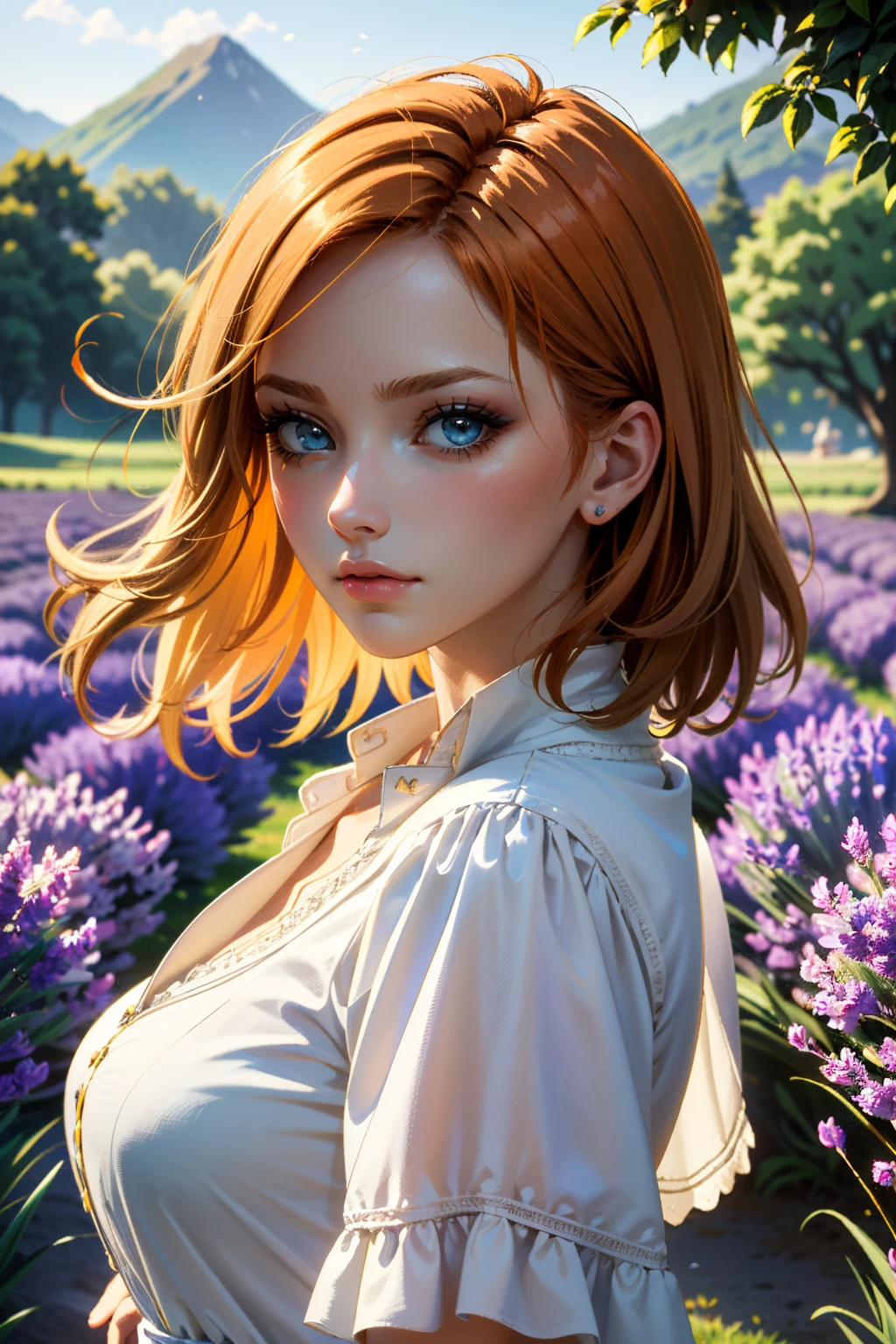 ((ultra detailed, masterpiece, absurdres))
 <lora:DALeliana:0.8>
DALeliana, medium hair, orange hair, blue eyes, lavender field, midday, bright and vibrant with a sea of purple blooms