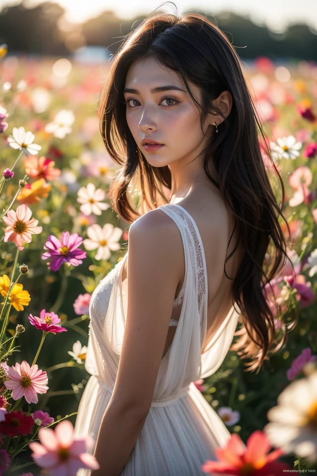 Sea of Flowers,1girl,solo,flower,blurry,long hair,realistic,looking at viewer,brown hair,brown eyes,blurry background,outdoors,depth of field,lips,shirt,field,upper body,black hair,white shirt,from side,white dress,dress,pink flower,looking to the side,flower field,day,sunlight,black eyes,grass,purple flower,blurry foreground,lens flare,bokeh,
best quality,masterpiece,illustration,an extremely delicate and beautiful,CG,unity,8k wallpaper,Amazing,finely detail,masterpiece,official art,extremely detailed CG unity 8k wallpaper,incredibly absurdres,huge filesize,ultra-detailed,highres,extremely detailed,beautiful detailed girl,realistic,light contrast,<lora:Sea of Flowers_20240301083834:0.8>,
