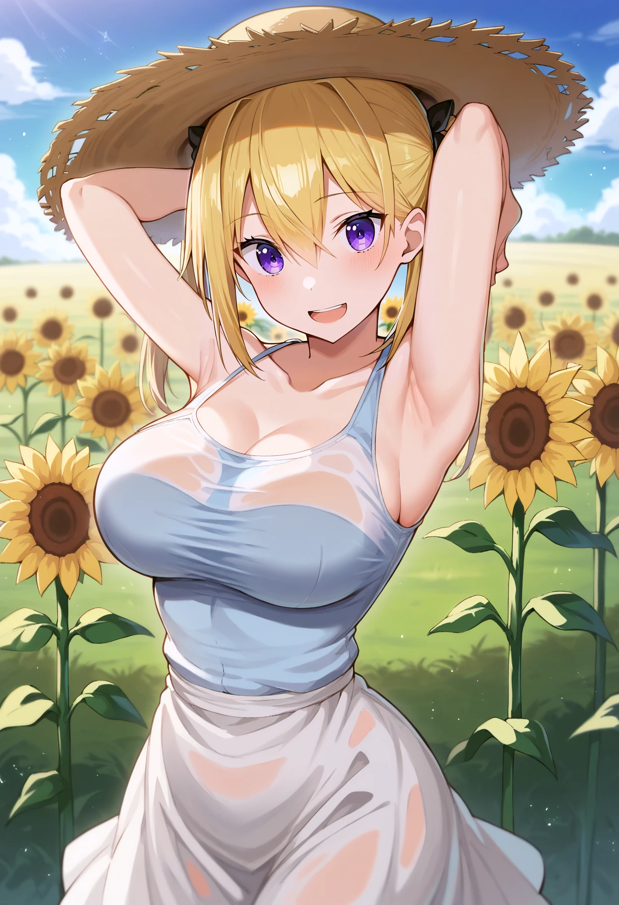 score_9, score_8_up, score_7_up, flower field, sunflower, sunflower field, sunset,
BREAK
source_anime,
BREAK
1girl, sundress, sunhat, blonde hair, large breasts, see-through silhouette, happy, hair between eyes,
arms up, armpits, light smile,
<lora:Greatmosu-v1-PDXL:1>