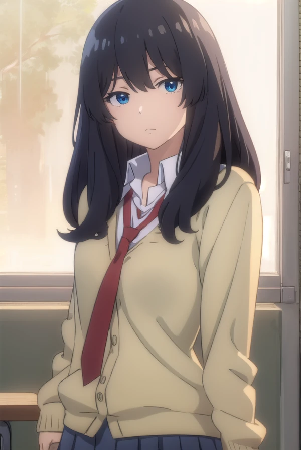 hijiriyajima, <lora:hijiri yajima movie2-lora-nochekaiser:1>,
hijiri yajima, long hair, black hair, blue eyes,
BREAK skirt, school uniform, pleated skirt, necktie, miniskirt, cardigan, red necktie, brown cardigan,
BREAK indoors, classroom,
BREAK looking at viewer, (cowboy shot:1.5), dynamic pose,
BREAK <lyco:GoodHands-beta2:1>, (masterpiece:1.2), best quality, high resolution, unity 8k wallpaper, (illustration:0.8), (beautiful detailed eyes:1.6), extremely detailed face, perfect lighting, extremely detailed CG, (perfect hands, perfect anatomy),