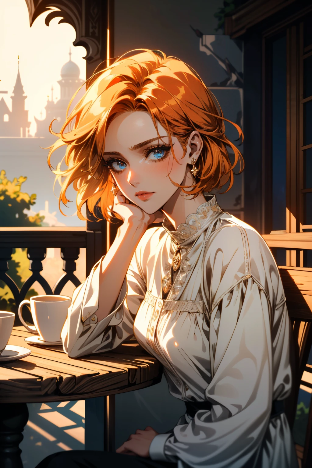 ((ultra detailed, masterpiece, absurdres))
 <lora:DALeliana:0.8>
DALeliana, medium hair, orange hair, blue eyes, cafe terrace, morning, peaceful and serene with soft morning sunlight