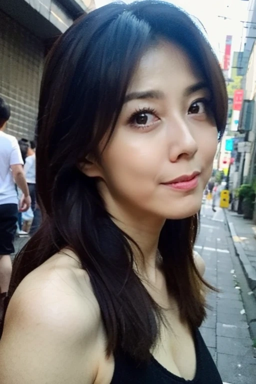 Best quality,masterpiece,ultra high res,(photorealistic:1.2),1girl,low key,slim body,undone hair,taipei street alley,dynamic pose,face closeup,medium breasts,<lora:angel_han:0.9>,