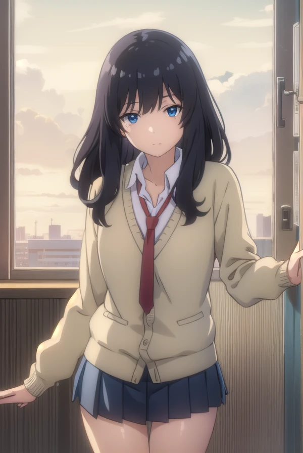 hijiriyajima, <lora:hijiri yajima movie2-lora-nochekaiser:1>,
hijiri yajima, long hair, black hair, blue eyes,
BREAK skirt, school uniform, pleated skirt, necktie, miniskirt, cardigan, red necktie, brown cardigan,
BREAK indoors, classroom,
BREAK looking at viewer, (cowboy shot:1.5), dynamic pose,
BREAK <lyco:GoodHands-beta2:1>, (masterpiece:1.2), best quality, high resolution, unity 8k wallpaper, (illustration:0.8), (beautiful detailed eyes:1.6), extremely detailed face, perfect lighting, extremely detailed CG, (perfect hands, perfect anatomy),