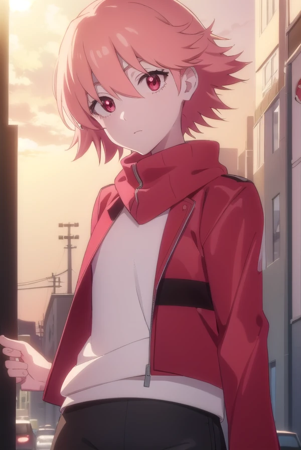 harukoharuhara, <lora:haruko haruhara movie1-lora-nochekaiser:1>,
haruko haruhara, short hair, (red eyes:1.3), pink hair,
BREAK jacket, red jacket, shirt, pink shirt, pants, black pants,
BREAK outdoors,
BREAK looking at viewer, (cowboy shot:1.5), dynamic pose,
BREAK <lyco:GoodHands-beta2:1>, (masterpiece:1.2), best quality, high resolution, unity 8k wallpaper, (illustration:0.8), (beautiful detailed eyes:1.6), extremely detailed face, perfect lighting, extremely detailed CG, (perfect hands, perfect anatomy),