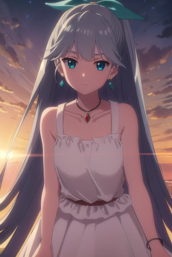 flclaiko, <lora:flcl aiko movie1-lora-nochekaiser:1>,
aiko, long hair, very long hair, ponytail, aqua eyes, ribbon, hair ribbon,
BREAK dress, jewelry, earrings, necklace, white dress,
BREAK outdoors,
BREAK looking at viewer, (cowboy shot:1.5), dynamic pose,
BREAK <lyco:GoodHands-beta2:1>, (masterpiece:1.2), best quality, high resolution, unity 8k wallpaper, (illustration:0.8), (beautiful detailed eyes:1.6), extremely detailed face, perfect lighting, extremely detailed CG, (perfect hands, perfect anatomy),