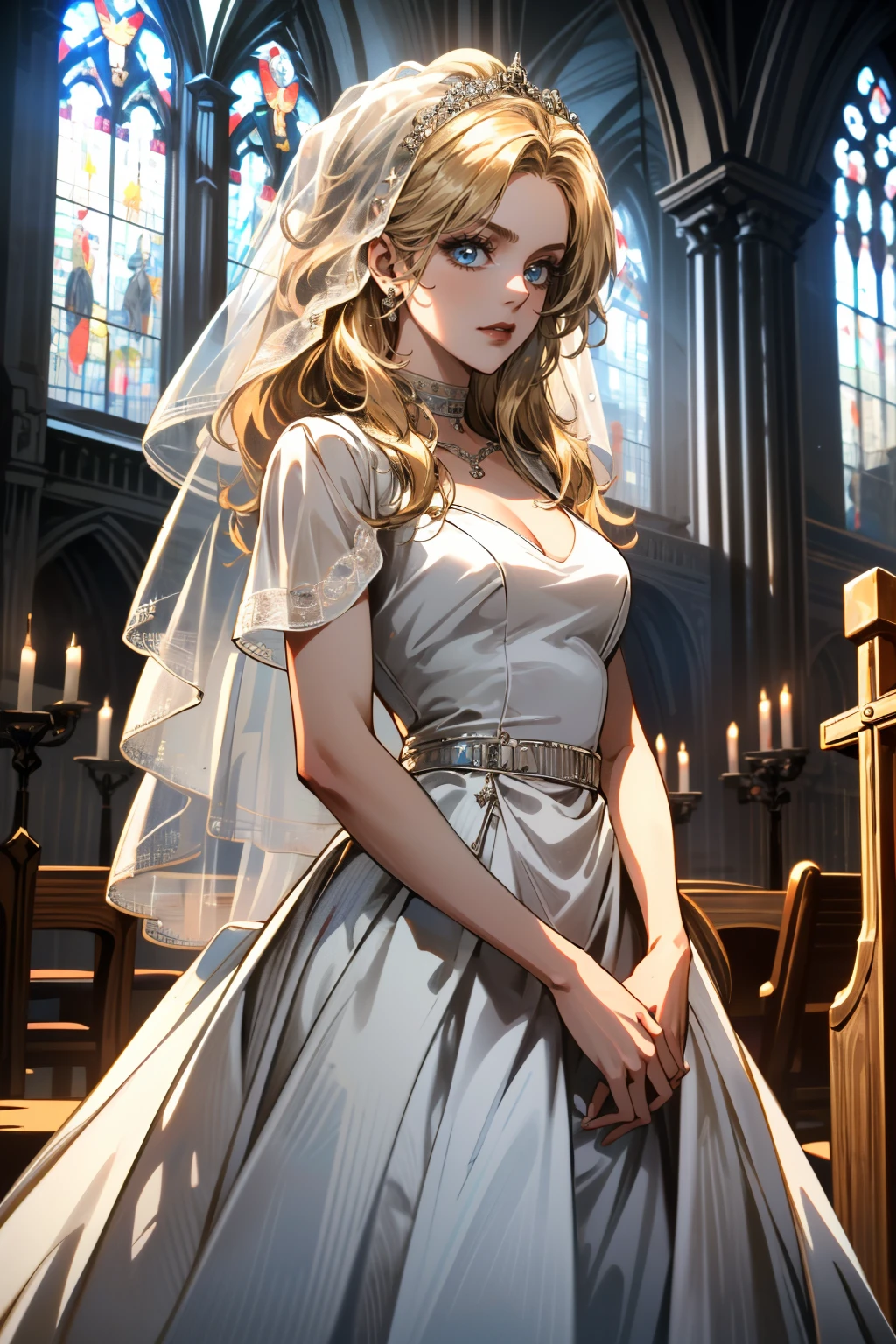 ((ultra detailed, masterpiece, absurdres))
 <lora:I2BlackCanary:0.8>
I2BlackCanary, 1girl, long hair, blonde hair, blue eyes, wearing a wedding dress, bridal veil, inside a church