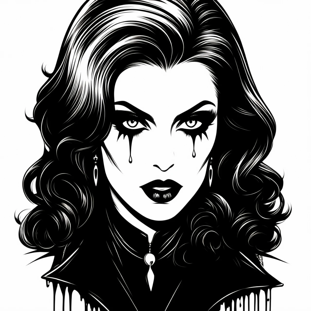 goth vampire pop art, black & white,