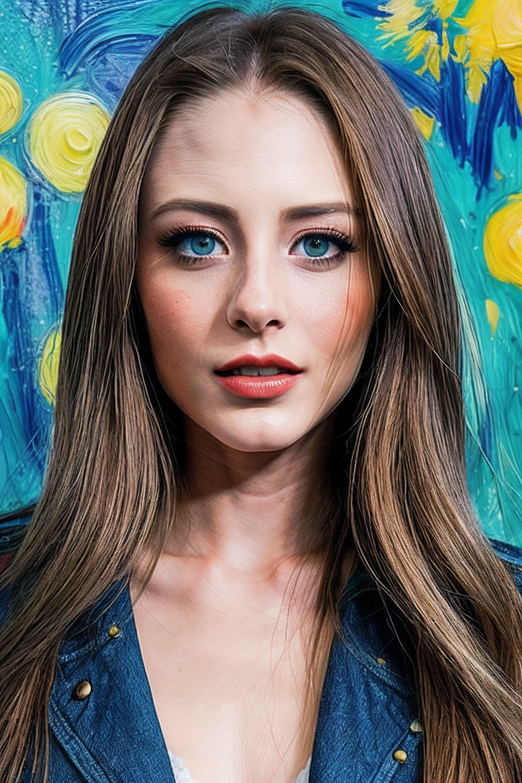 photo of ( KylerQ_SoloTI_v1:0.98),fangs,
a beautiful woman, perfect hair,
Vibrant and expressive attire, capturing the essence of Van Gogh's brushstrokes, bold and dynamic pose, close-up shot, (digital, vivid and textured colors, brushstroke effect), (Artistic Studio, Creative space with paint-splattered walls, easels, and a sense of artistic inspiration), intense and soulful eyes, a hint of mystery and depth in the expression, artistic and vibrant lips, (captivating gaze: 1.1), unique and artistic accessories, (expressive shot: 1.3), (dramatic and directional lighting, highlighting the features and adding depth to the portrait in a style reminiscent of Van Gogh's artistic vision),
<lora:add_detail:0.6>