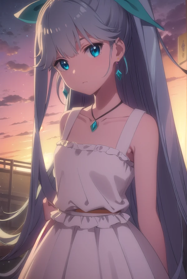 flclaiko, <lora:flcl aiko movie1-lora-nochekaiser:1>,
aiko, long hair, very long hair, ponytail, aqua eyes, ribbon, hair ribbon,
BREAK dress, jewelry, earrings, necklace, white dress,
BREAK outdoors,
BREAK looking at viewer, (cowboy shot:1.5), dynamic pose,
BREAK <lyco:GoodHands-beta2:1>, (masterpiece:1.2), best quality, high resolution, unity 8k wallpaper, (illustration:0.8), (beautiful detailed eyes:1.6), extremely detailed face, perfect lighting, extremely detailed CG, (perfect hands, perfect anatomy),