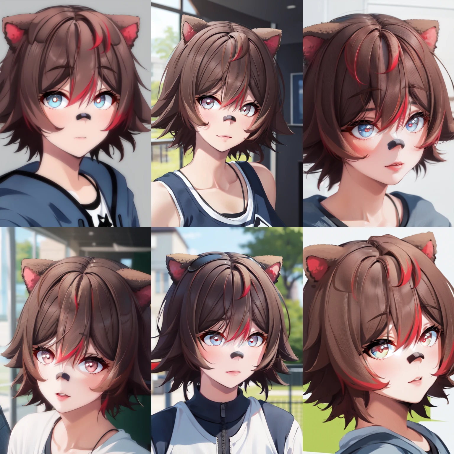<lora:NewRakkun-10:1> rakkunvt, animal ears, brown hair, red hair, short hair, bandaid on face, bandaid on nose, hair between eyes, raccoon ears, (masterpiece, best quality, high quality, highres, ultra-detailed)
