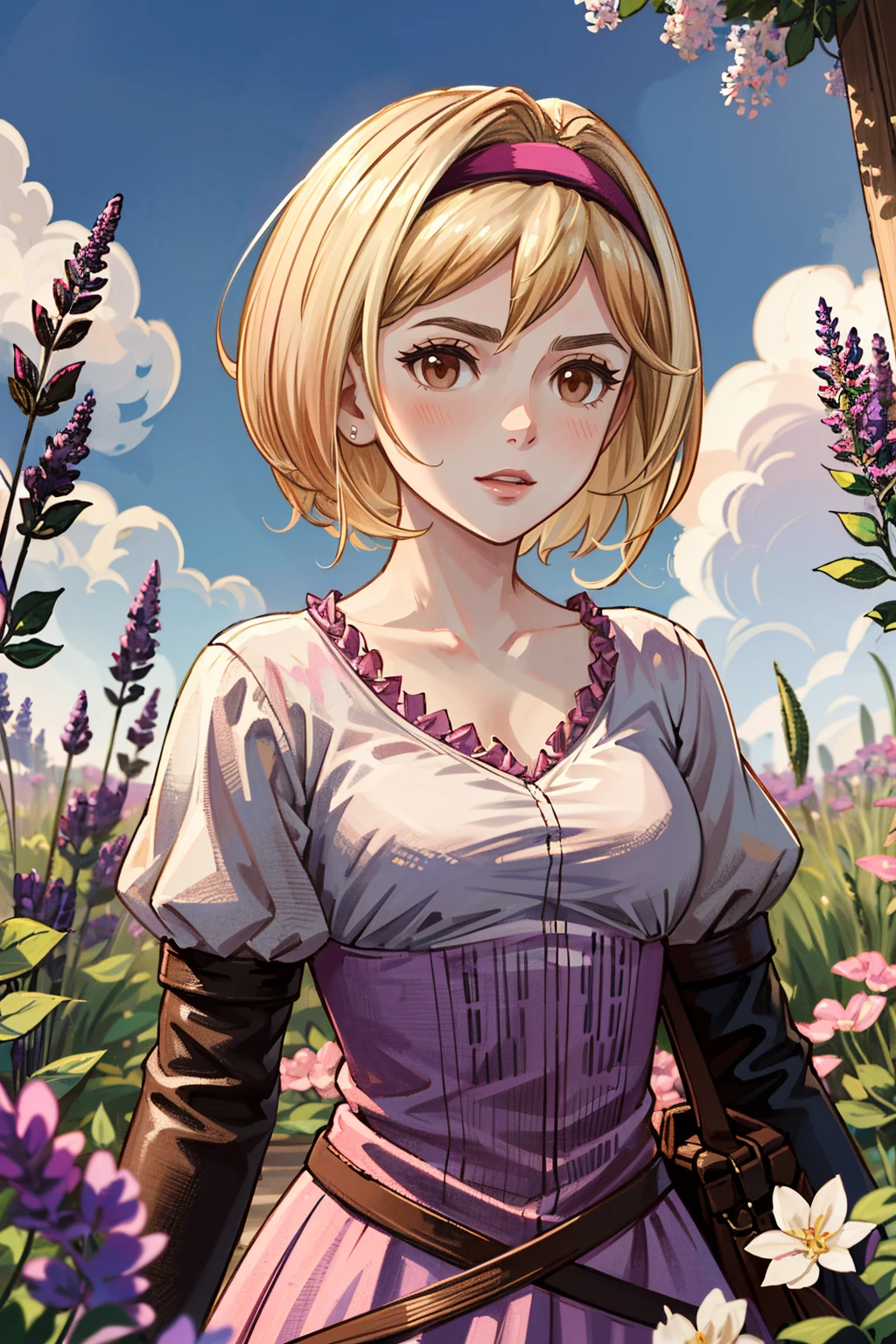 ((ultra detailed, masterpiece, absurdres))
<lora:GFGita:0.9>
GFGita, 1girl, short hair, blonde hair, brown eyes, pink hairband, lavender field, midday, bright and vibrant with a sea of purple blooms