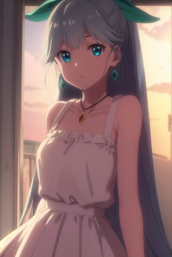 flclaiko, <lora:flcl aiko movie1-lora-nochekaiser:1>,
aiko, long hair, very long hair, ponytail, aqua eyes, ribbon, hair ribbon,
BREAK dress, jewelry, earrings, necklace, white dress,
BREAK outdoors,
BREAK looking at viewer, (cowboy shot:1.5), dynamic pose,
BREAK <lyco:GoodHands-beta2:1>, (masterpiece:1.2), best quality, high resolution, unity 8k wallpaper, (illustration:0.8), (beautiful detailed eyes:1.6), extremely detailed face, perfect lighting, extremely detailed CG, (perfect hands, perfect anatomy),