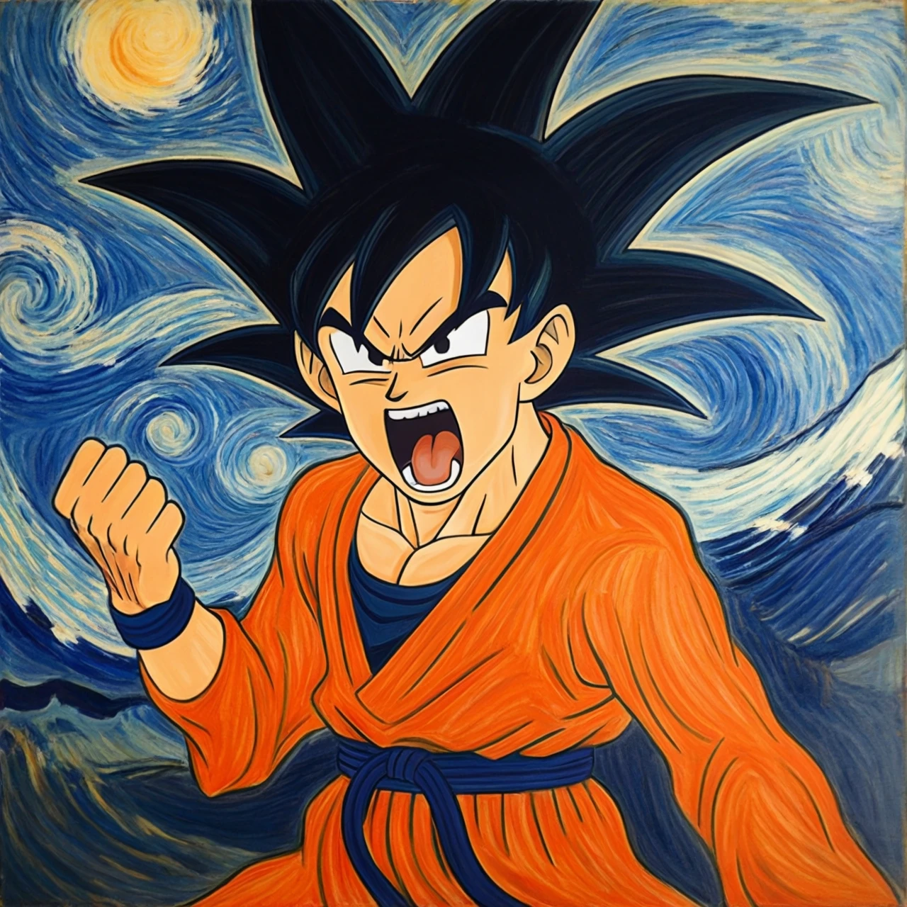 Goku in the style of The Scream by Edvard Munch