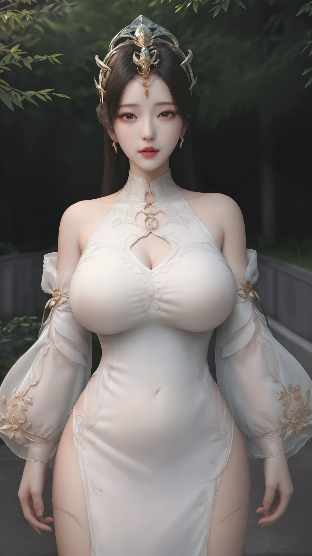 (nsfw:1.1), (masterpiece, best quality, extremely detailed 8k, ultra hd, ultra-detailed, highly detailed, highly realistic, ultra-realistic, photo realistic), (1girl:1.5), (detailed realistic skin), (realistic big breasts), slender abs, (closed mouth:1.4), (exposed breasts:1.05),