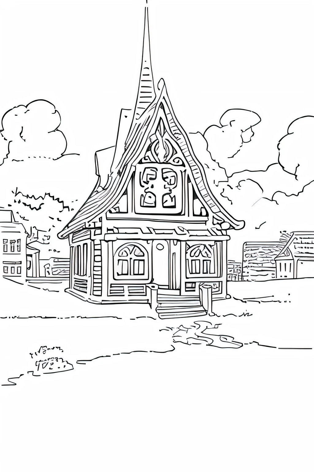 <lora:EroticLineart:0.9> eroticlineart, a small fantasy building, lineart drawing, vector art