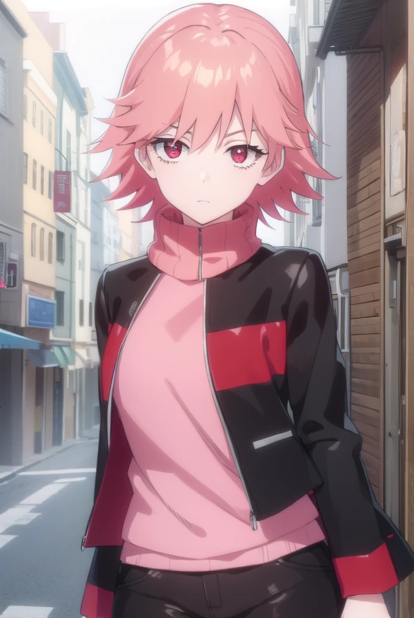 harukoharuhara, <lora:haruko haruhara movie1-lora-nochekaiser:1>,
haruko haruhara, short hair, (red eyes:1.3), pink hair,
BREAK jacket, red jacket, shirt, pink shirt, pants, black pants,
BREAK outdoors,
BREAK looking at viewer, (cowboy shot:1.5), dynamic pose,
BREAK <lyco:GoodHands-beta2:1>, (masterpiece:1.2), best quality, high resolution, unity 8k wallpaper, (illustration:0.8), (beautiful detailed eyes:1.6), extremely detailed face, perfect lighting, extremely detailed CG, (perfect hands, perfect anatomy),