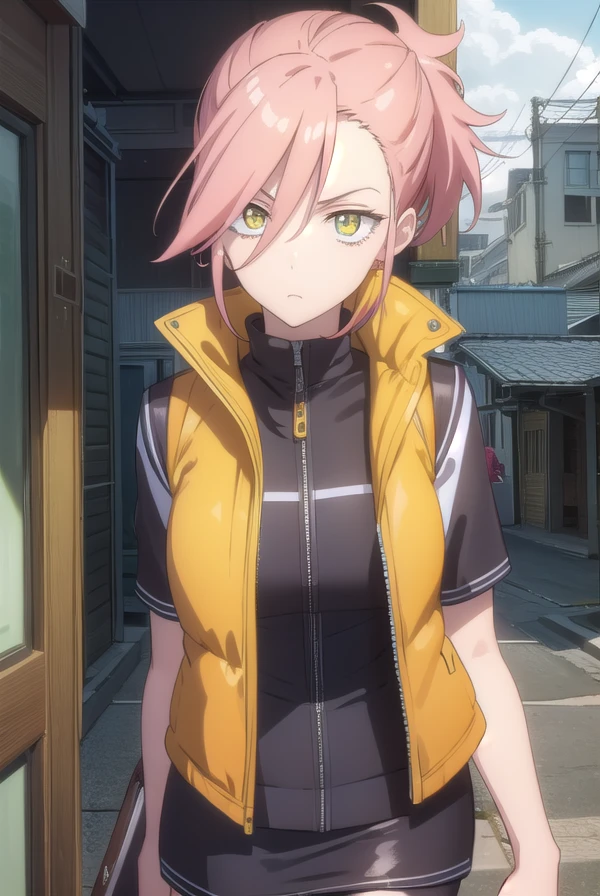 harukoharuhara, <lora:haruko haruhara movie2-lora-nochekaiser:1>,
haruko haruhara, short hair, pink hair, (yellow eyes:1.3), folded ponytail,
BREAK jacket, pantyhose, boots, vest,
BREAK outdoors,
BREAK looking at viewer, (cowboy shot:1.5), dynamic pose,
BREAK <lyco:GoodHands-beta2:1>, (masterpiece:1.2), best quality, high resolution, unity 8k wallpaper, (illustration:0.8), (beautiful detailed eyes:1.6), extremely detailed face, perfect lighting, extremely detailed CG, (perfect hands, perfect anatomy),