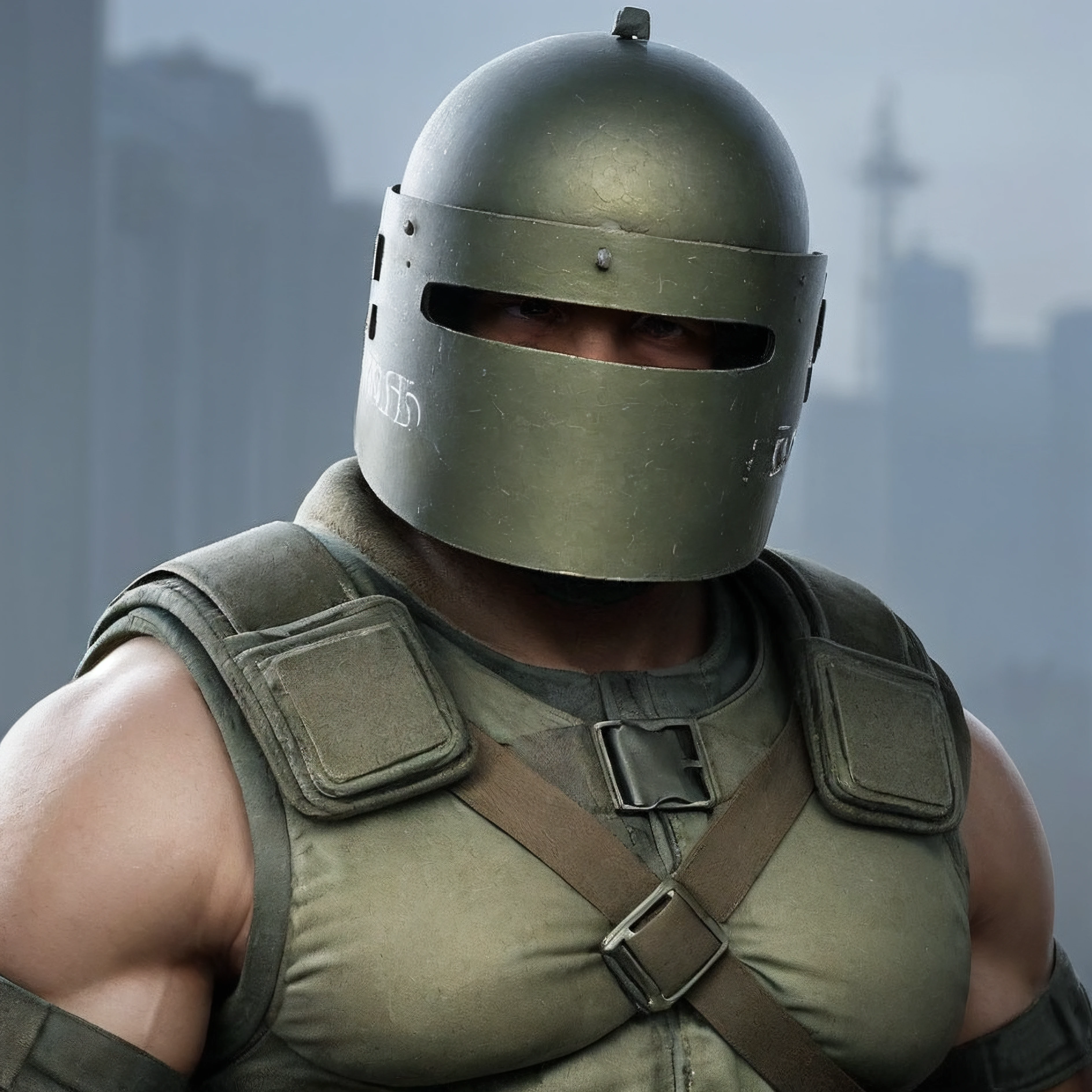 1male, Tachanka, (helmet:1.1), pectoral, biceps, neck, <lora:Tachanka:0.4>, (realistic:1.2), Masterpiece, portrait photo