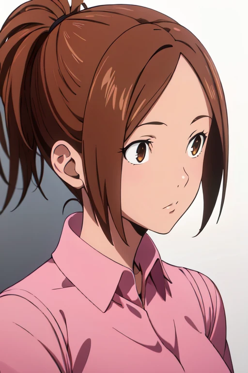 concept art <lora:KayaMiyoshiR4:0.7>, KayaMiyoshiR4, 1girl, masterpiece, high quality, highres, absurdres, brown hair, brown eyes, ponytail, pink blouse, simple background, white background, . digital artwork, illustrative, painterly, matte painting, highly detailed