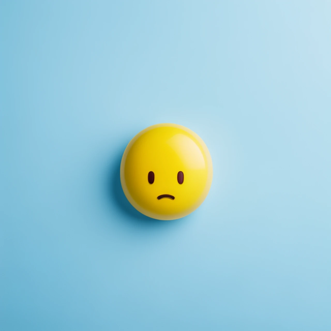 A Sad emoji face on Light Blue background, copy space