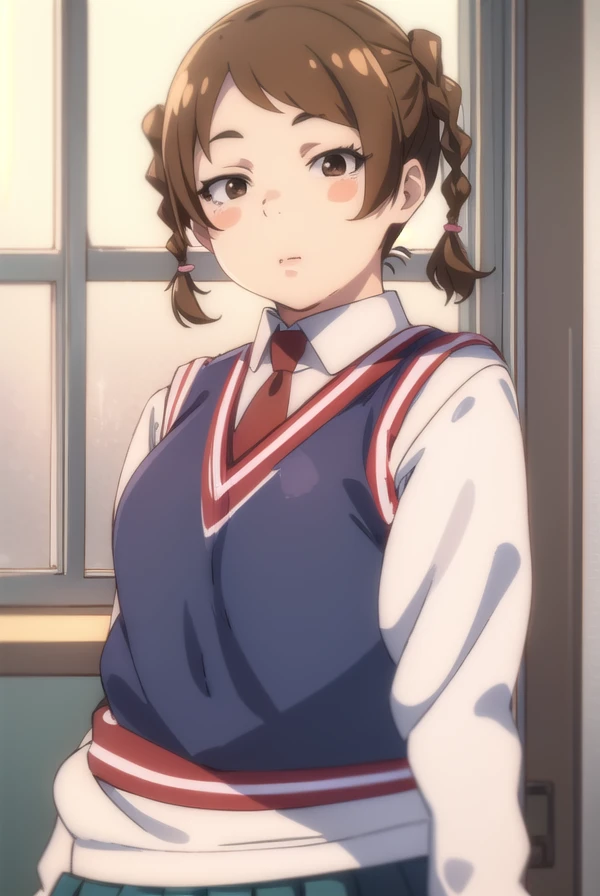 manmotoyama, <lora:man motoyama movie2-lora-nochekaiser:1>,
man motoyama, brown hair, braid, twin braids, fat, (brown eyes:1.5), blush, blush sticker,
BREAK skirt, school uniform, pleated skirt, necktie, miniskirt, red necktie, vest, sweater vest, blue sweater vest,
BREAK indoors, classroom,
BREAK looking at viewer, (cowboy shot:1.5), dynamic pose,
BREAK <lyco:GoodHands-beta2:1>, (masterpiece:1.2), best quality, high resolution, unity 8k wallpaper, (illustration:0.8), (beautiful detailed eyes:1.6), extremely detailed face, perfect lighting, extremely detailed CG, (perfect hands, perfect anatomy),