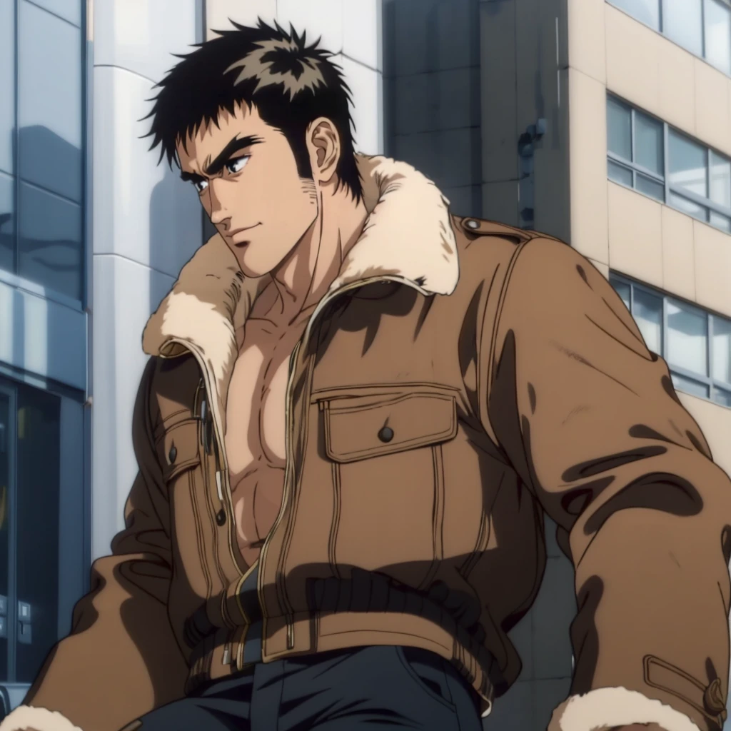 <lora:SakataIsamu005:0.7>,
SakataIsamu,1man,
short hair,black hair,thick eyebrows,black eyes,
brown jacket,jacket with fur,open jacket,
fingerless gloves,
pants,