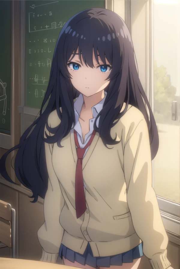 hijiriyajima, <lora:hijiri yajima movie2-lora-nochekaiser:1>,
hijiri yajima, long hair, black hair, blue eyes,
BREAK skirt, school uniform, pleated skirt, necktie, miniskirt, cardigan, red necktie, brown cardigan,
BREAK indoors, classroom,
BREAK looking at viewer, (cowboy shot:1.5), dynamic pose,
BREAK <lyco:GoodHands-beta2:1>, (masterpiece:1.2), best quality, high resolution, unity 8k wallpaper, (illustration:0.8), (beautiful detailed eyes:1.6), extremely detailed face, perfect lighting, extremely detailed CG, (perfect hands, perfect anatomy),