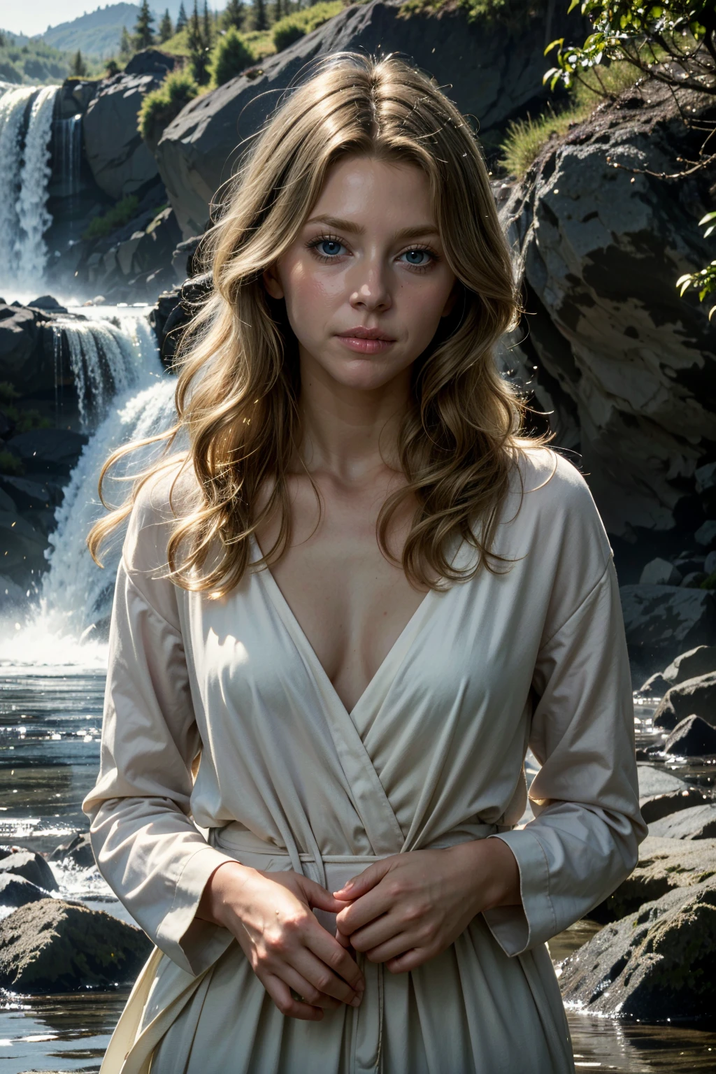 ((ultra detailed, masterpiece, absurdres))
 <lora:DSAmelie:0.8>
DSAmelie, blonde hair, blue eyes, in front of hidden mountain waterfall, morning, secluded and refreshing with soft morning light on cascading water