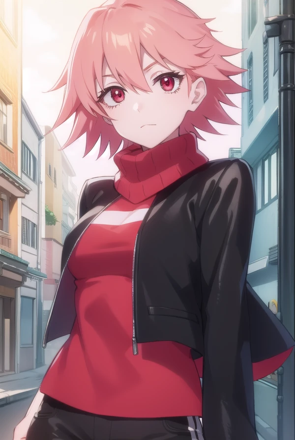 harukoharuhara, <lora:haruko haruhara movie1-lora-nochekaiser:1>,
haruko haruhara, short hair, (red eyes:1.3), pink hair,
BREAK jacket, red jacket, shirt, pink shirt, pants, black pants,
BREAK outdoors,
BREAK looking at viewer, (cowboy shot:1.5), dynamic pose,
BREAK <lyco:GoodHands-beta2:1>, (masterpiece:1.2), best quality, high resolution, unity 8k wallpaper, (illustration:0.8), (beautiful detailed eyes:1.6), extremely detailed face, perfect lighting, extremely detailed CG, (perfect hands, perfect anatomy),