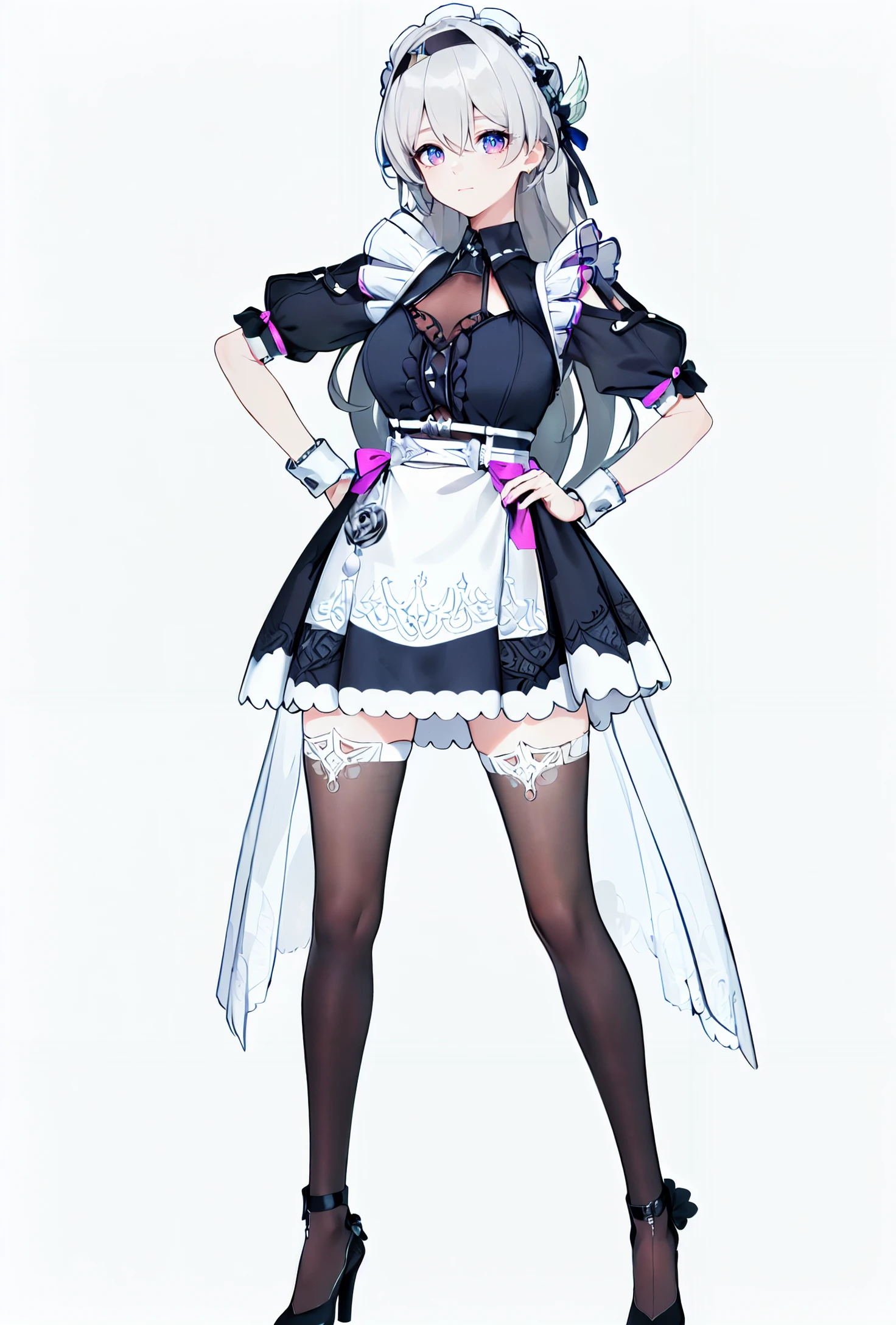 8k,best quality,masterpiece,(ultra-detailed:1.1),(high detailed skin),
(full body:1.4),white background,standing,looking at viewer,(solo),hand on hip,
<lora:liuying-v100-000027:0.8:lbw=OUTALL>,maid,liuying,1girl,long hair,maid headdress,blue eyes,high heels,grey hair,white thighhighs,breasts,
(white background, simple background:1.6),
(beautiful_face),((intricate_detail)),clear face,
((finely_detailed)),fine_fabric_emphasis,
((glossy)),full_shot,