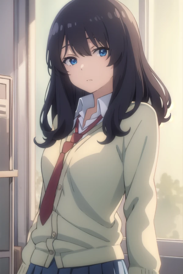 hijiriyajima, <lora:hijiri yajima movie2-lora-nochekaiser:1>,
hijiri yajima, long hair, black hair, blue eyes,
BREAK skirt, school uniform, pleated skirt, necktie, miniskirt, cardigan, red necktie, brown cardigan,
BREAK indoors, classroom,
BREAK looking at viewer, (cowboy shot:1.5), dynamic pose,
BREAK <lyco:GoodHands-beta2:1>, (masterpiece:1.2), best quality, high resolution, unity 8k wallpaper, (illustration:0.8), (beautiful detailed eyes:1.6), extremely detailed face, perfect lighting, extremely detailed CG, (perfect hands, perfect anatomy),