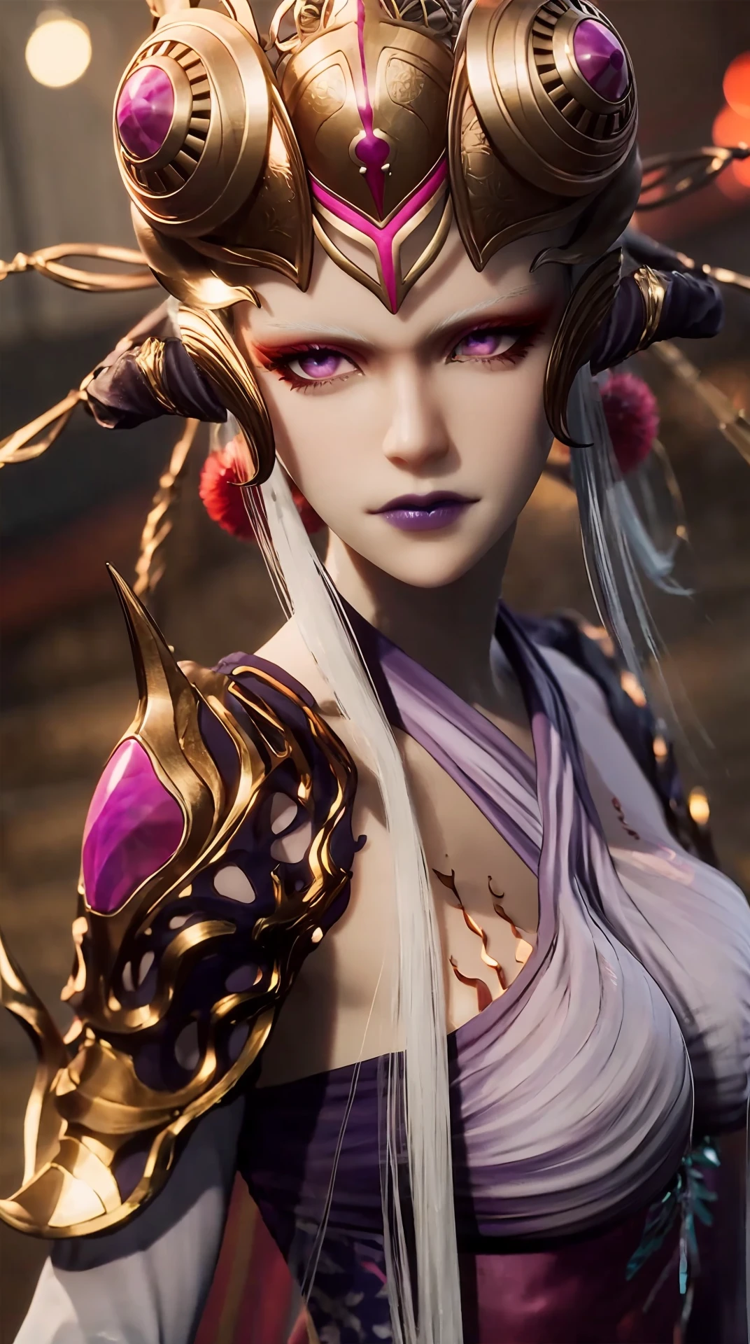 il y a une femme vêtue d&#39;une robe avec des cornes et une fleur, inspired by Ren Renfa, attractive and captivating woman, la divinité non binaire du printemps, japanese goddess, inspired by Lam Qua, je vais, tenue fantastique, d&#39;a beautiful female warframe, bel elfe avec des robes ornées, onmyoji, Pale and colorful kimono, geisha