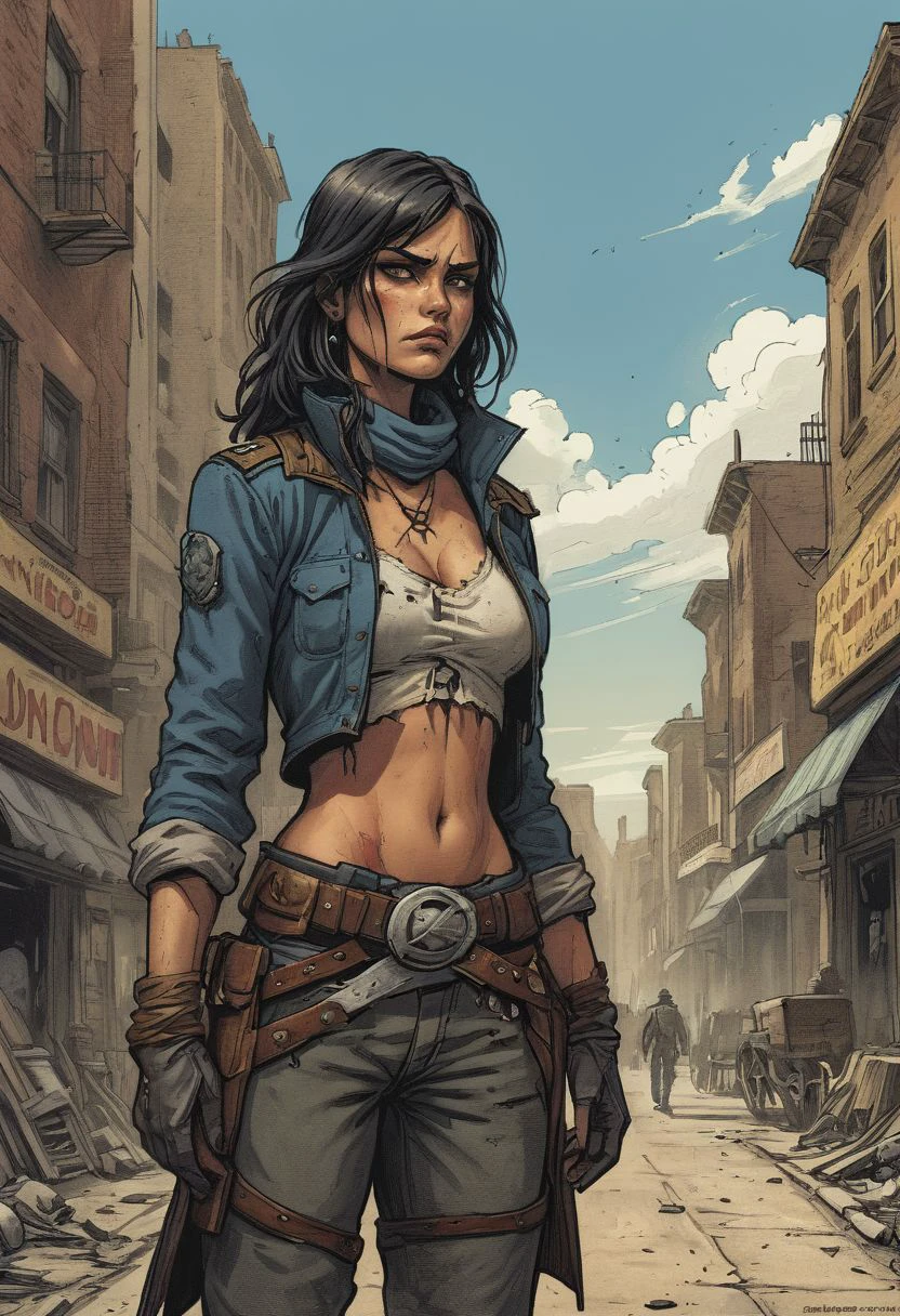 cheyenne, detailed, sharp, HD, HDR, best quality, best resolution, 2D, colored Graphic Novel illustration, By Gibrat, cross hatching