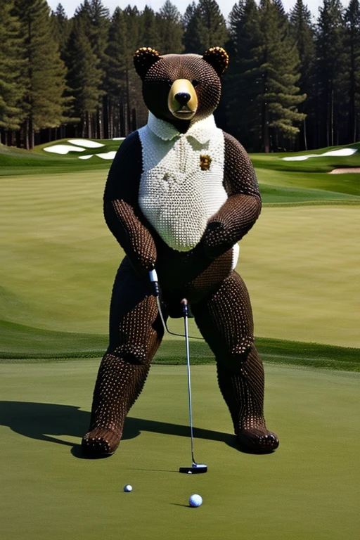 <lora:g0lfb4ll_v1:1>, high quality, high resolution, bear, made of golf balls,