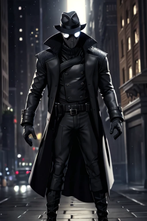 beautiful eyes, high detail skin, high detail eyes, high detail hair, highres, ultra detailed, sharpen picture, Highly detailed, masterpiece, best quality, photorealistic,
<lora:SpidermanNoirLora:0.8> 1boy, googles, mask, trench coat, gloves, vest, pants, hat, boots, belt, a man, thinking pose, at night, dark