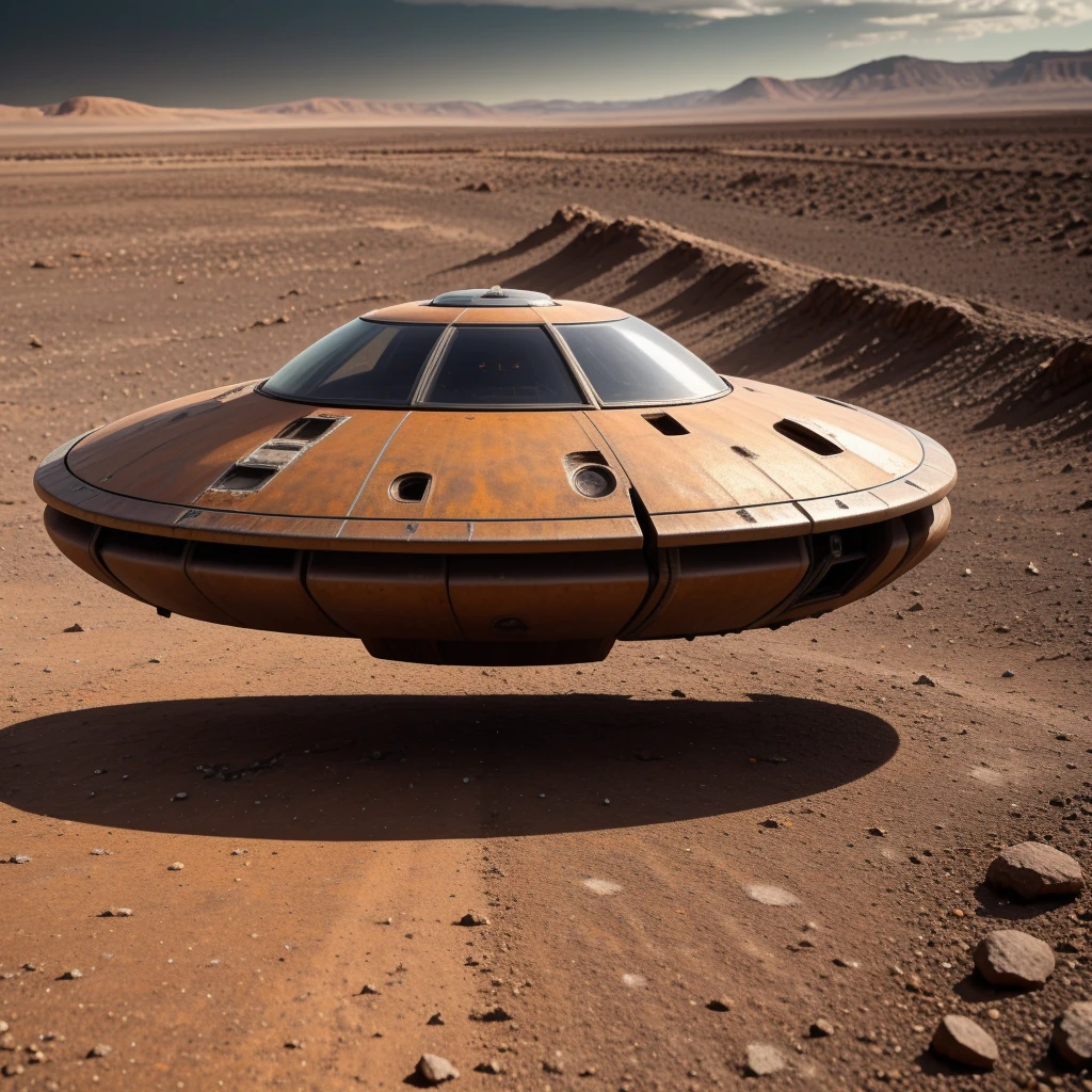 photo focus on raw, (spaceship) , military thrusters, mecha. plasma engines, desert mars sandy crater , sunrise, cinematic, rimlight, dramatic clouds, dust , exhaust fumes, alien spacesuit
<lora:UFOMaker_SD:0.65>
, film, professional, 4k, highly detailed, key visual, hdr, simple background, by, form, orange green red blue theme, grit, (rust:0.65), cracks, cracked surface, subtle messy, dust, weary, edges rusty dusty, surface scratches, peeled sun bleeched paint, smudges, crumbles, rugged, used